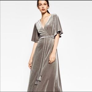 Zara Silver/Gray Velvet Wrap Dress